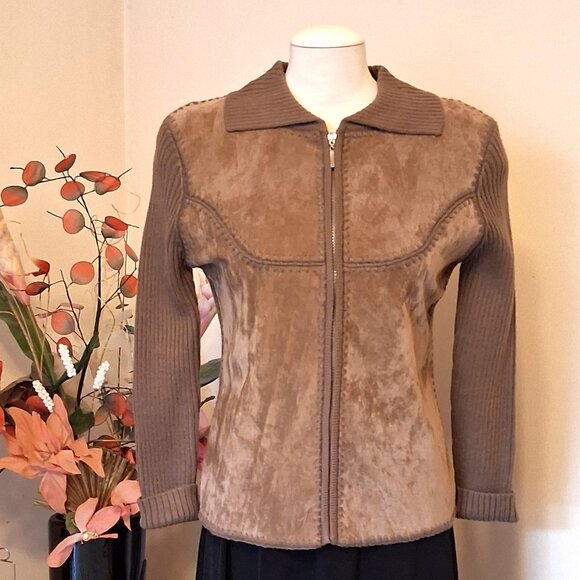 NWT Woman's Light Brown Camel Zip-Up Cardigan Knitwear Lightweight Sweater 6 S - Picture 3 of 6